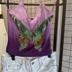 Express Purple Gradient Camisole with Butterfly Design